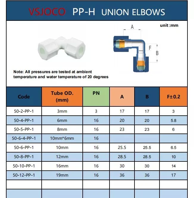 Hot Selling Product PP Union Elbows 90 Degree Union Elbows in Pipe Fittings Plastic Joint